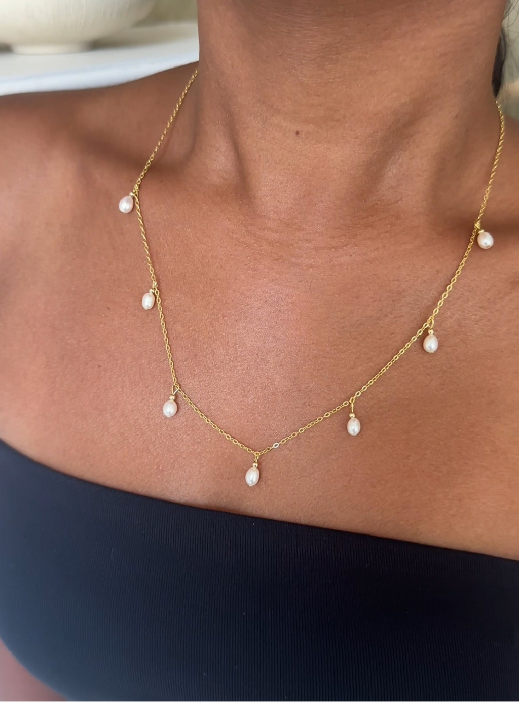 Pearl Dangle Station Necklace
