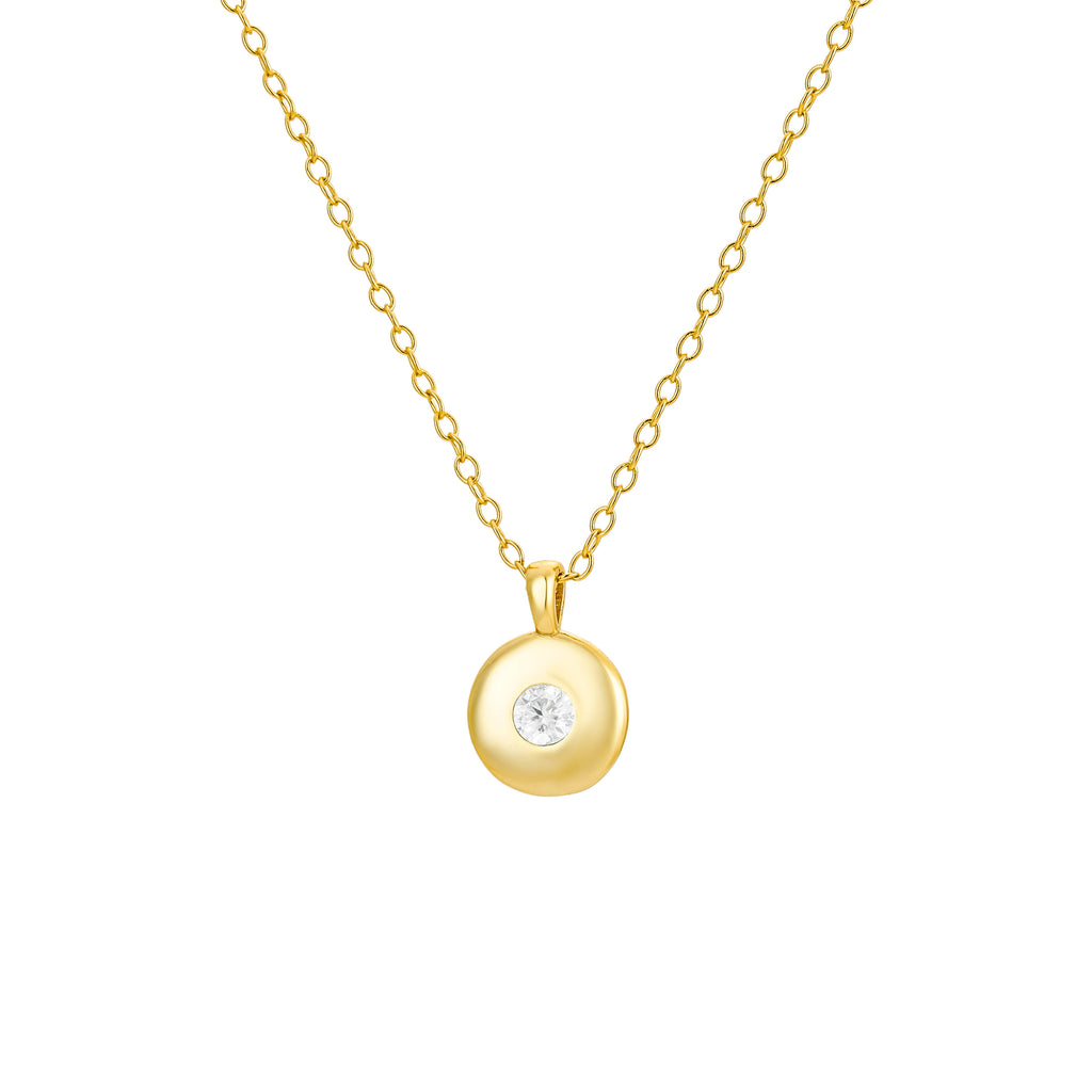 Elegant gold necklace featuring a round CZ pendant

