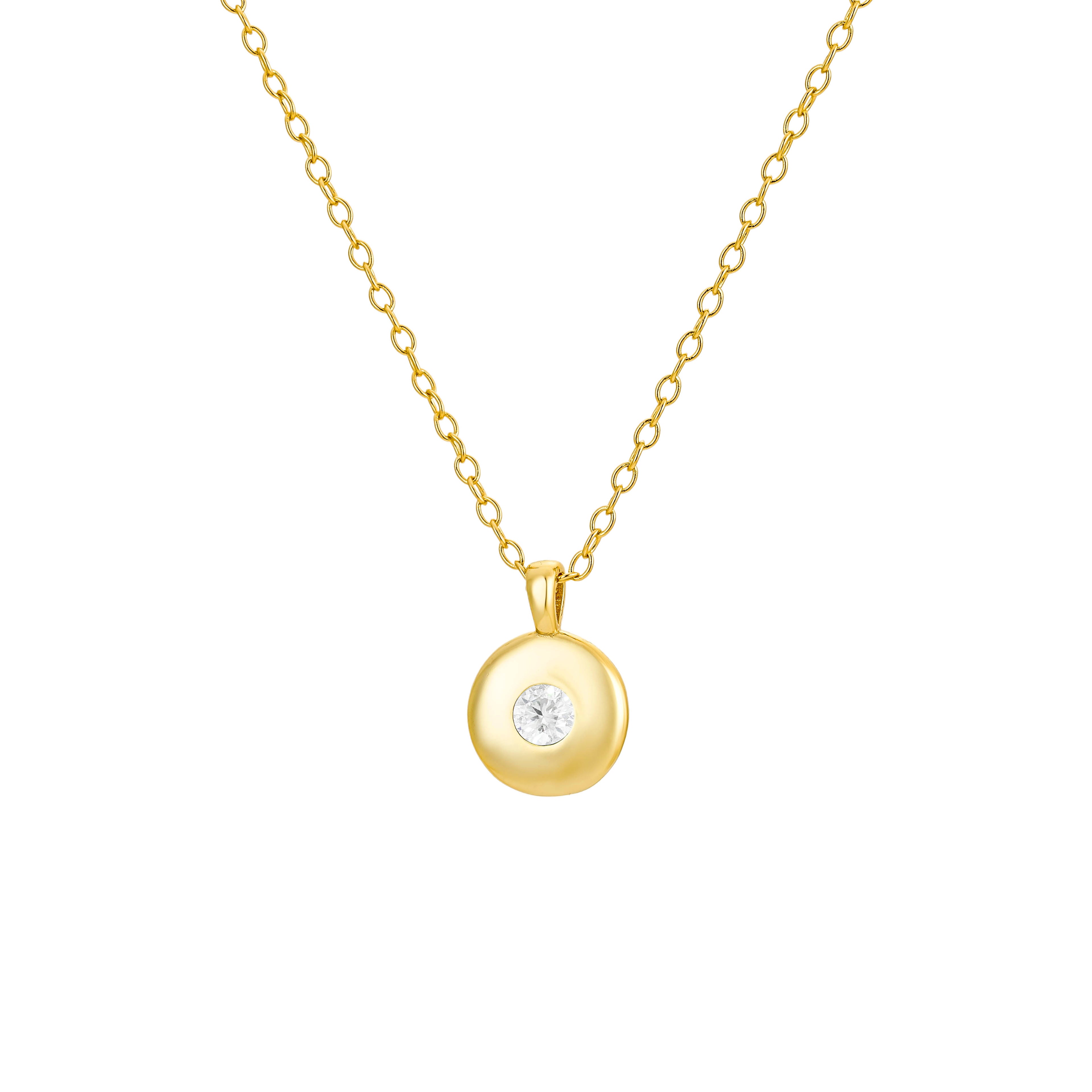 Elegant gold necklace featuring a round CZ pendant

