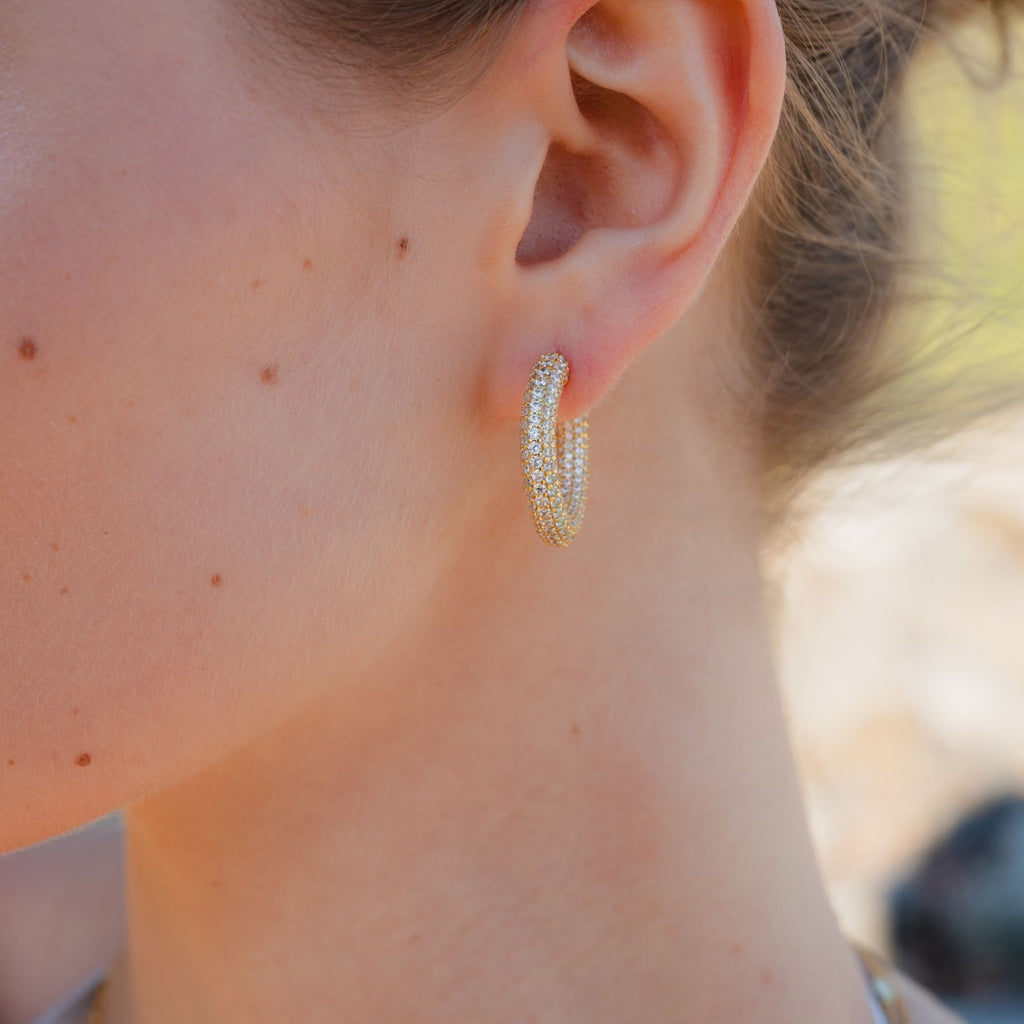 Pave C Hoop Earrings