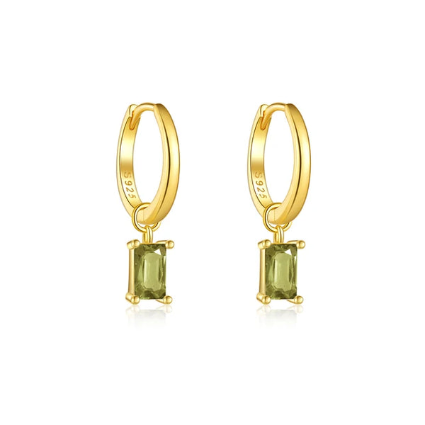 Baguette Cut Olive Green Charm Earrings