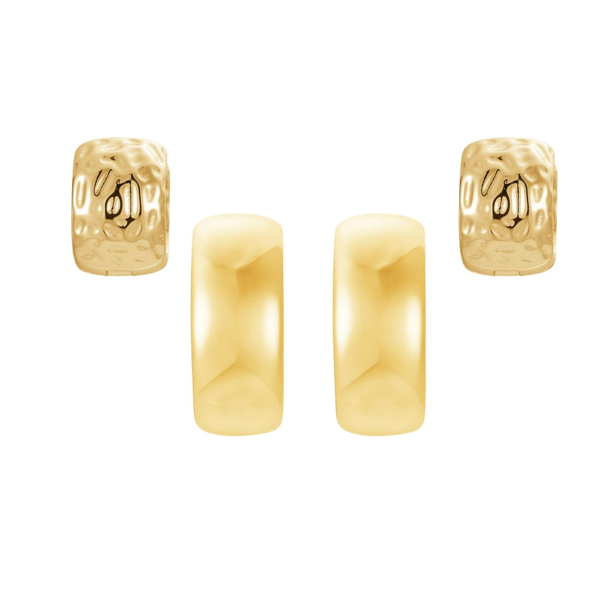 Smooth & Hammered Wide Huggie Hoops Set