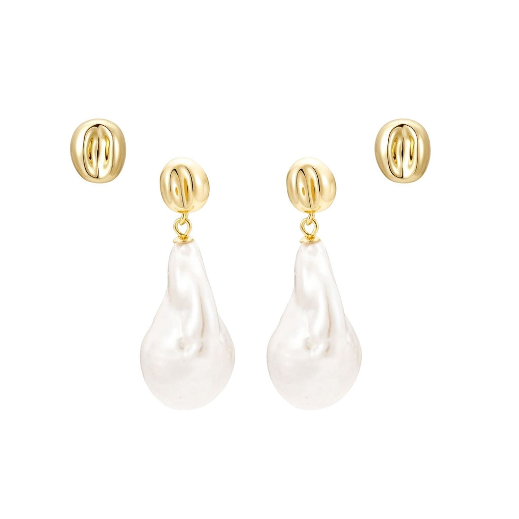 Pebble Stud & Baroque Pearl Drop Earring Set