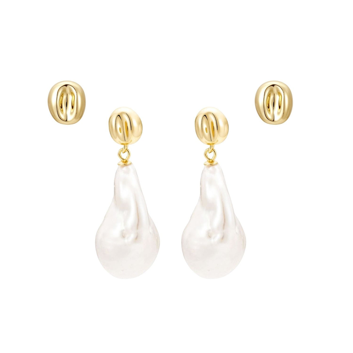Pebble Stud & Baroque Pearl Drop Earring Set