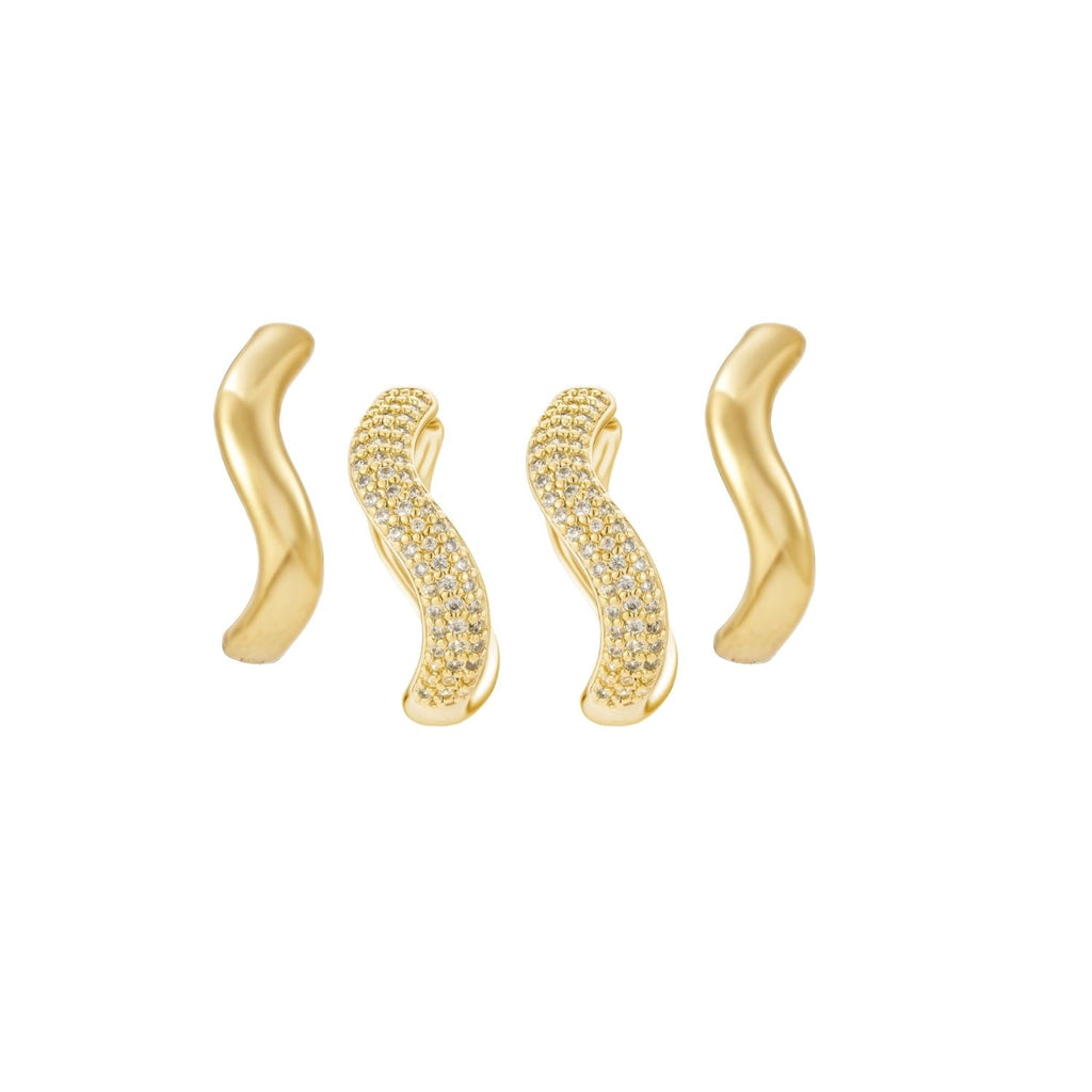 Smooth & Pavé Wave Hoop Set