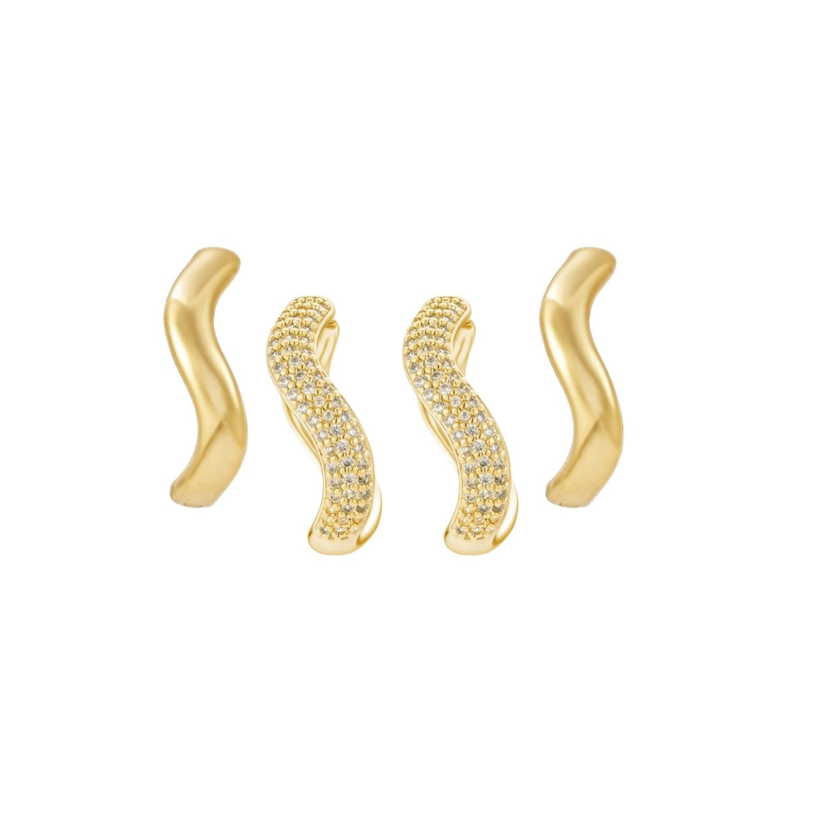 Smooth & Pavé Wave Hoop Set