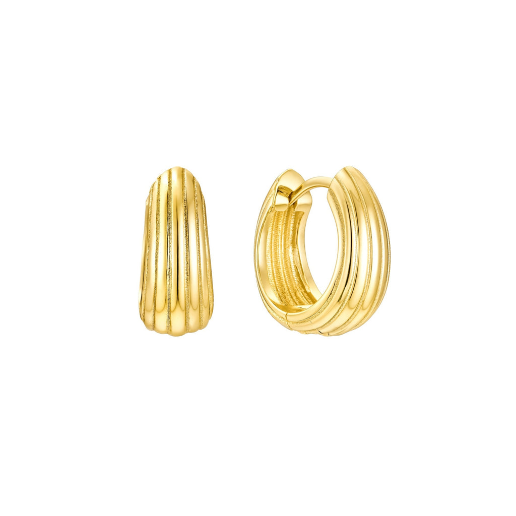 Gold hoop earrings on a white background