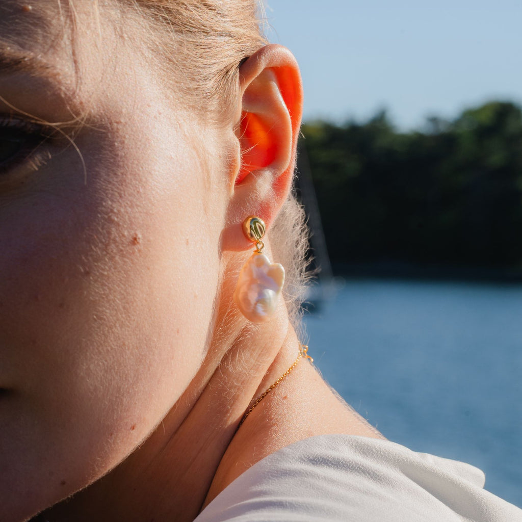 Large Pearl Dangle Pebble Earrings