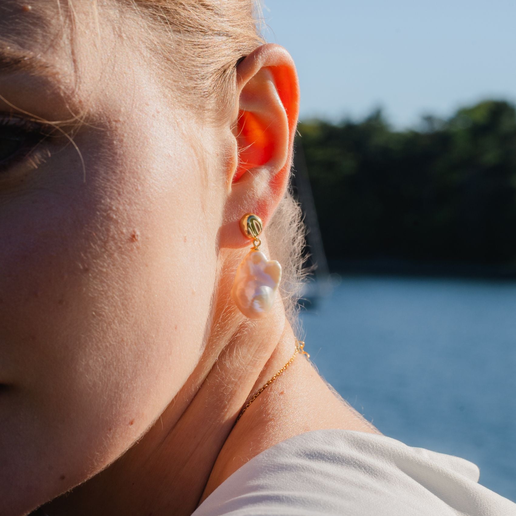 Large Pearl Dangle Pebble Earrings