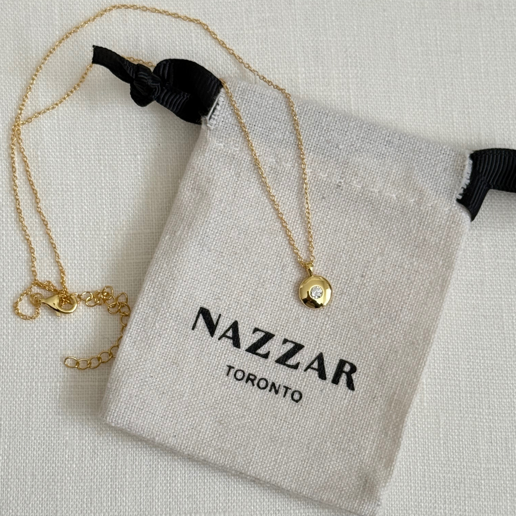 Cubic zirconia round pendant necklace, gold plated

