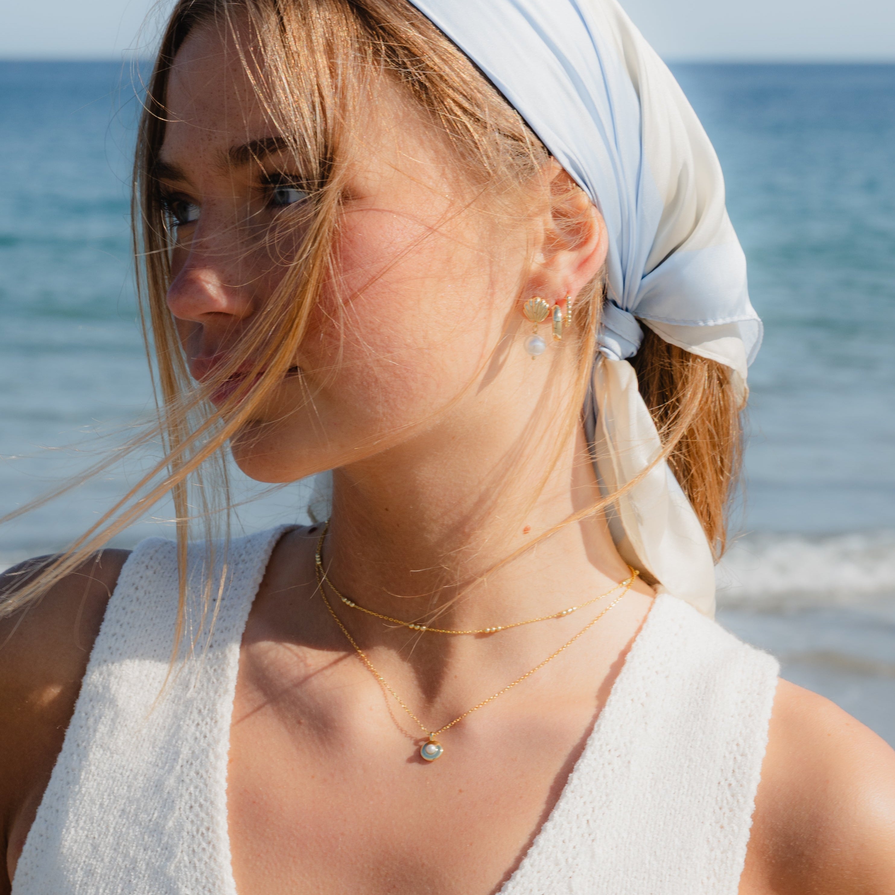 Gold Shell Pearl Dangle Earring