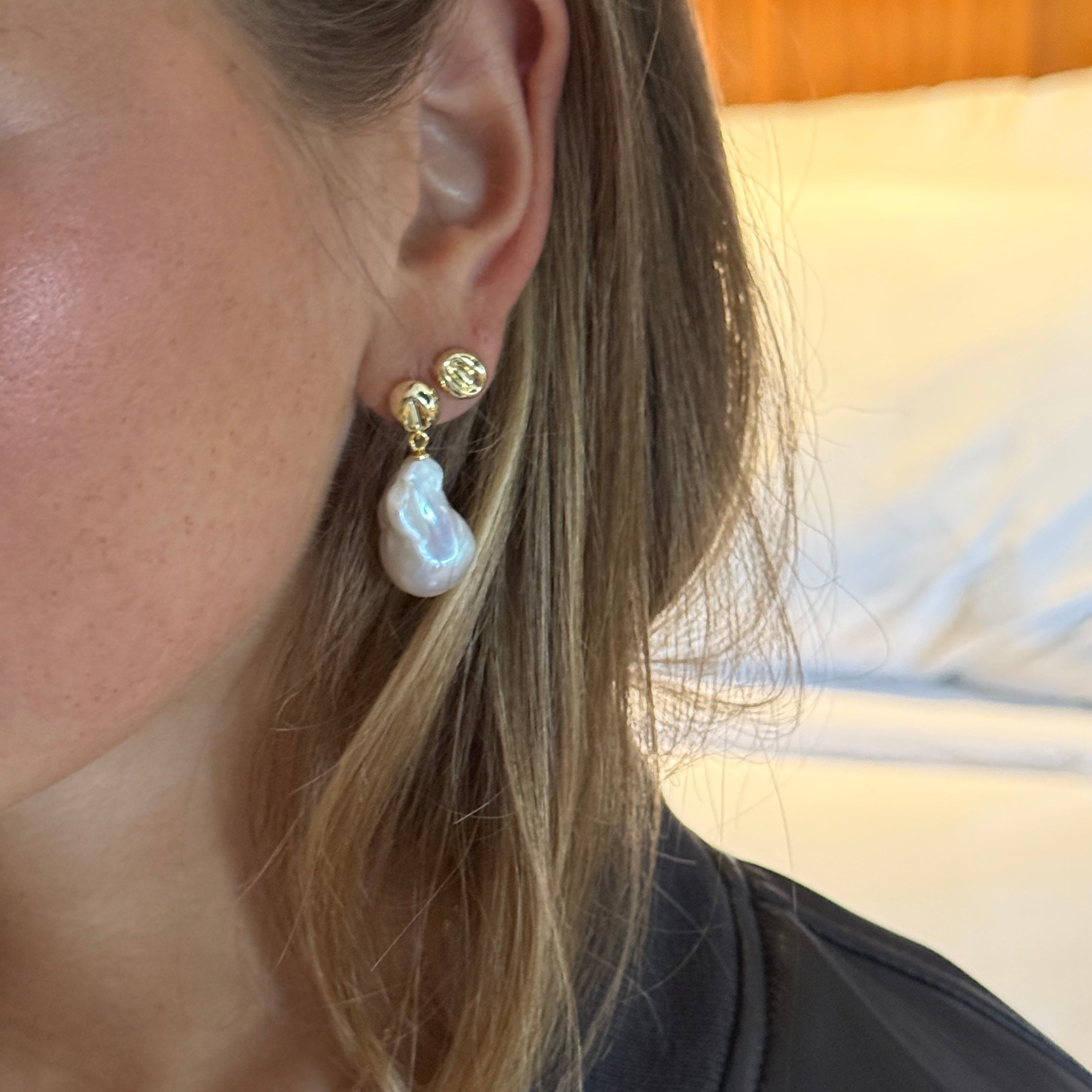 Large Pearl Dangle Pebble Earrings