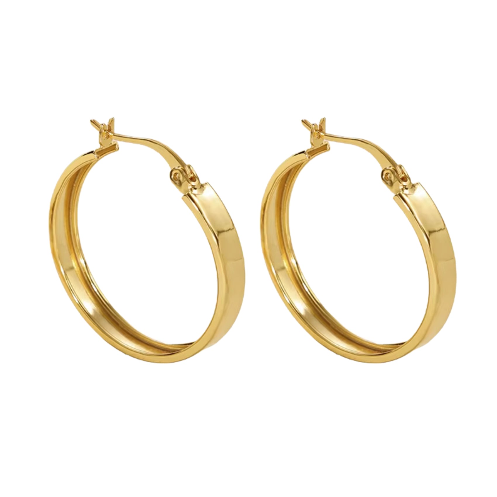 Gold hoop earrings on a white background