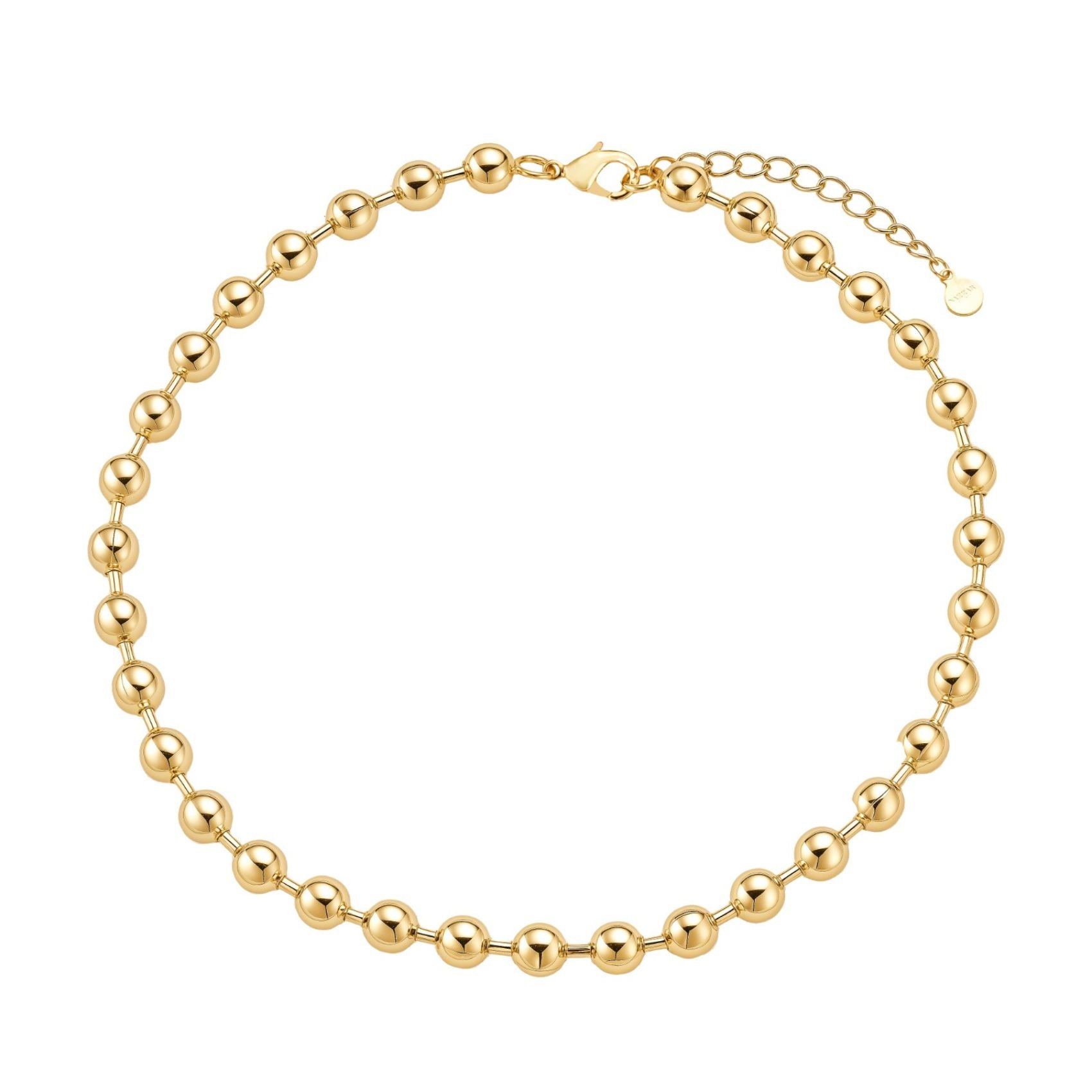 Gold beaded bracelet on a white background