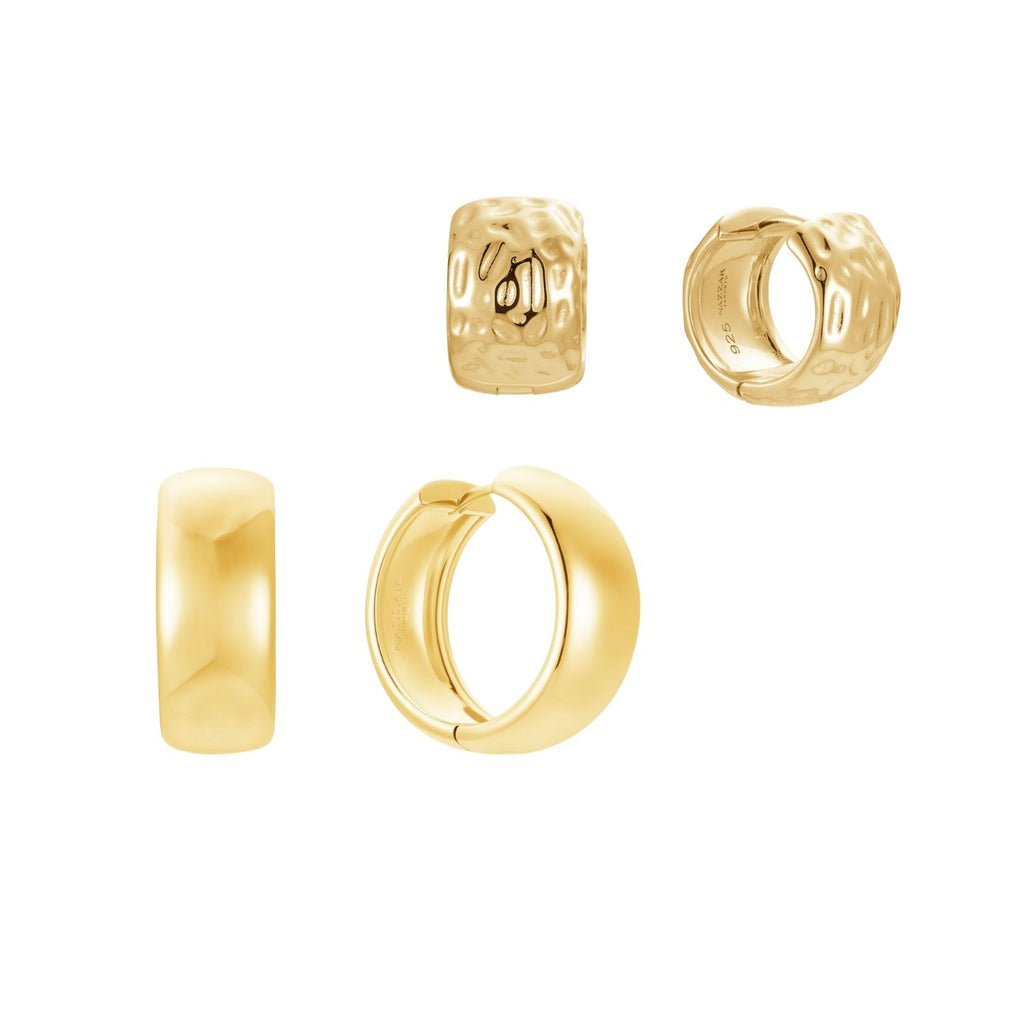 Smooth & Hammered Wide Huggie Hoops Set