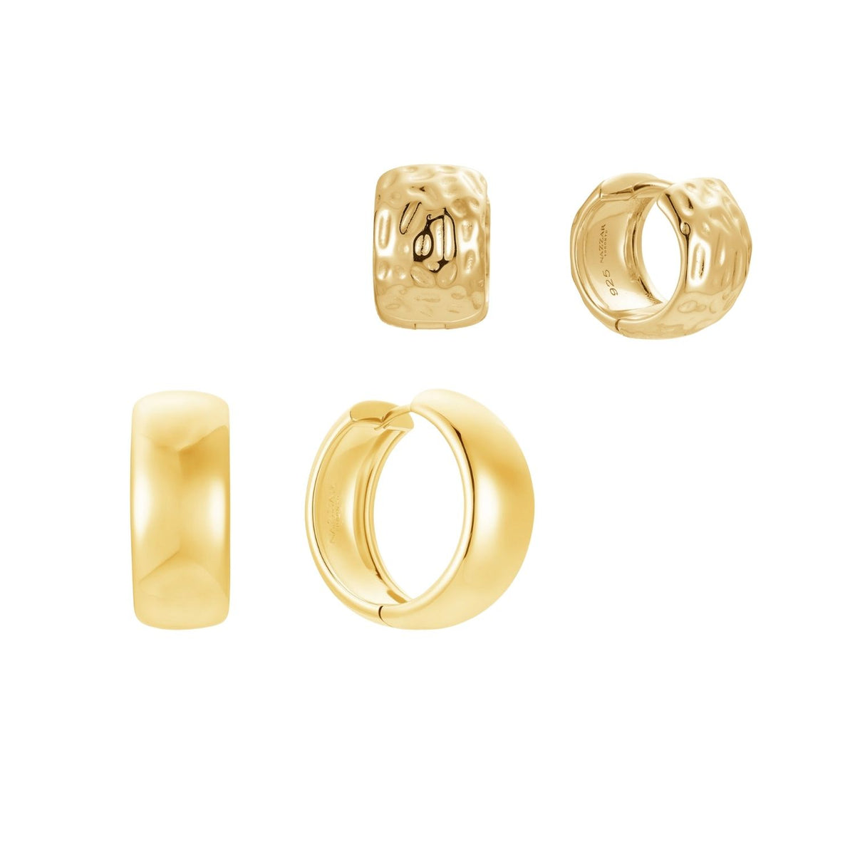 Smooth & Hammered Wide Huggie Hoops Set