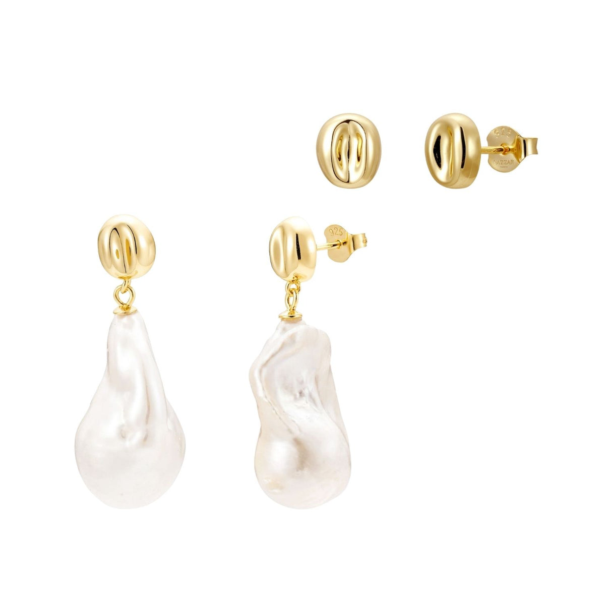 Pebble Stud & Baroque Pearl Drop Earring Set