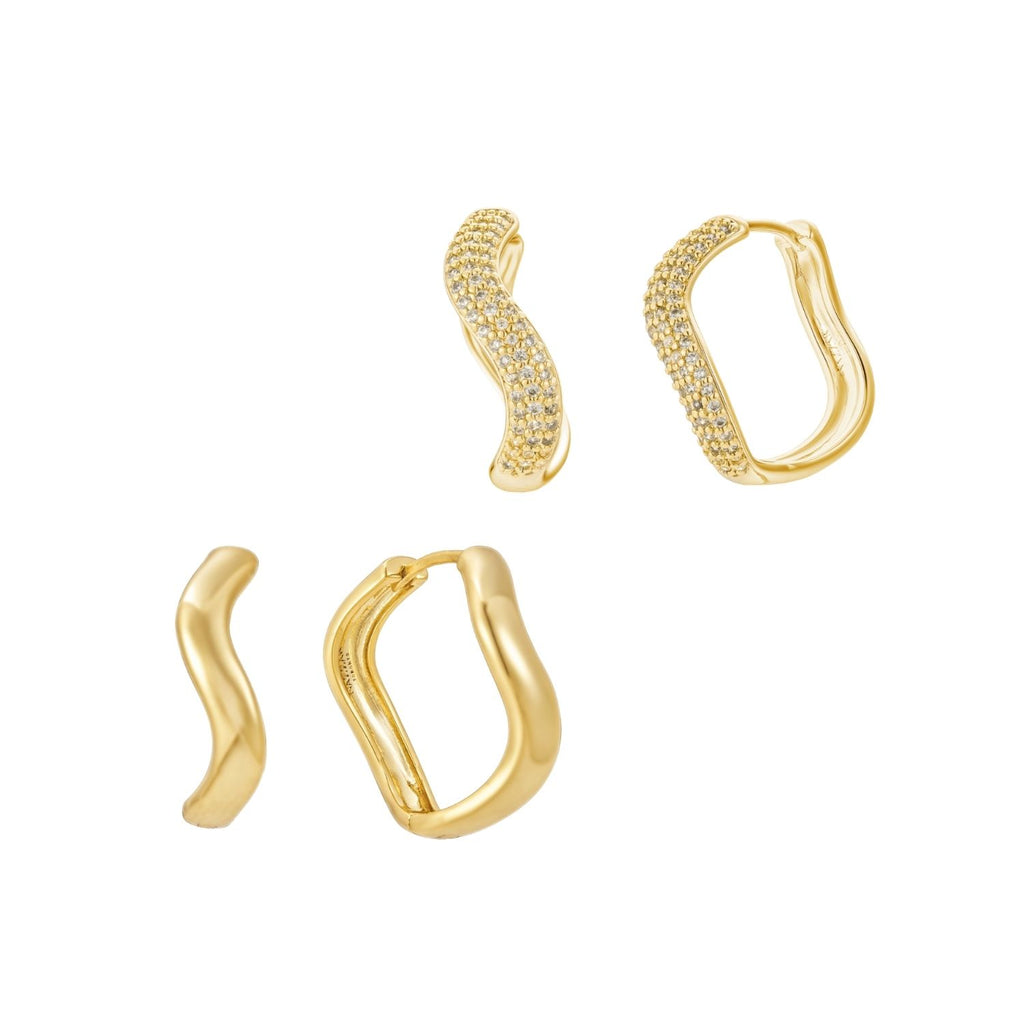 Smooth & Pavé Wave Hoop Set