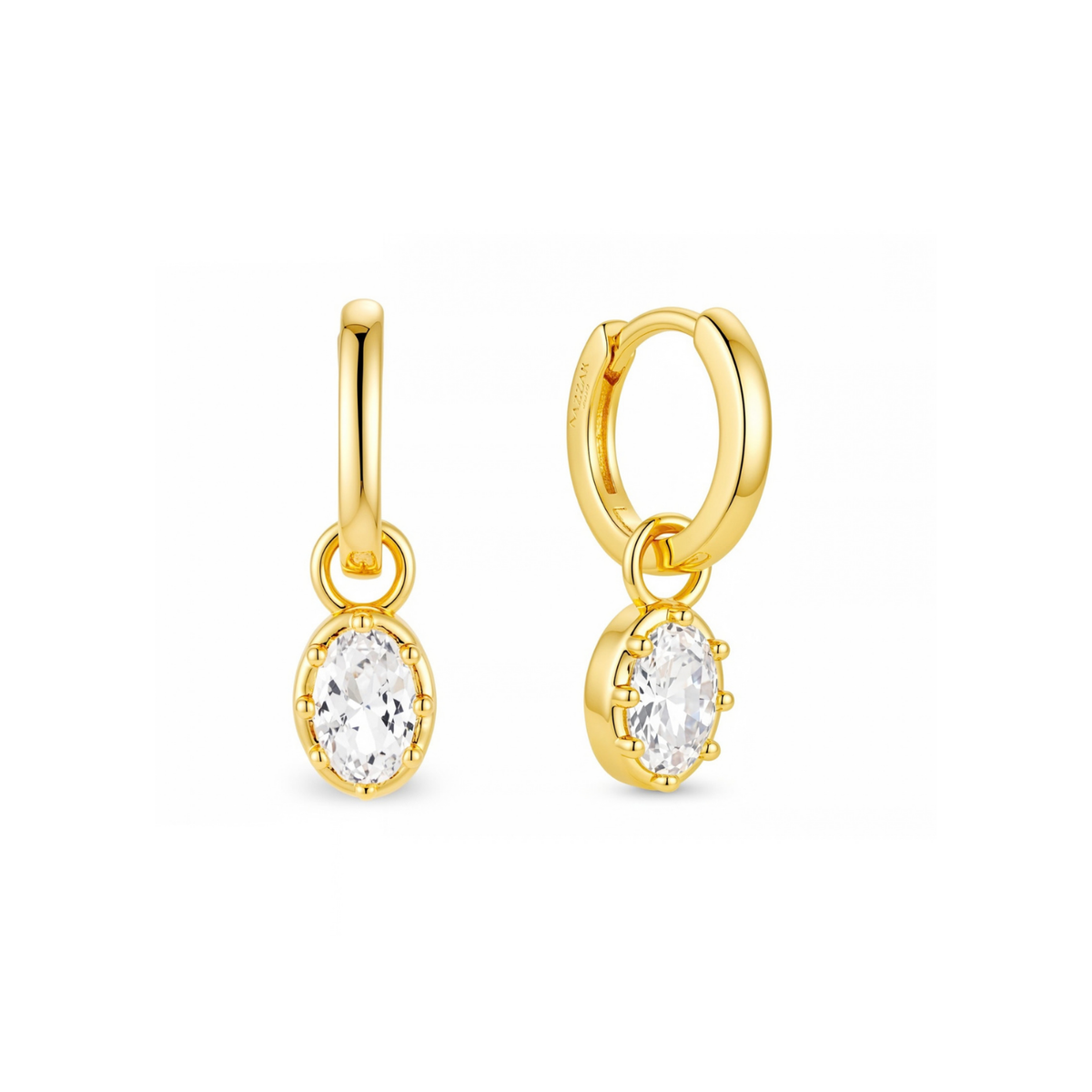 Oval CZ Drop Huggie Earrings