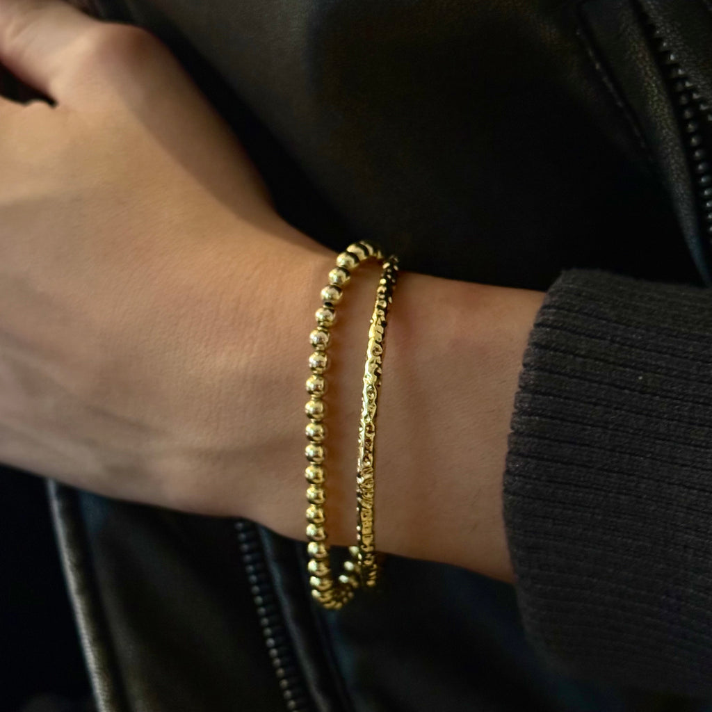 Hammered Tube Gold Bangle Cuff
