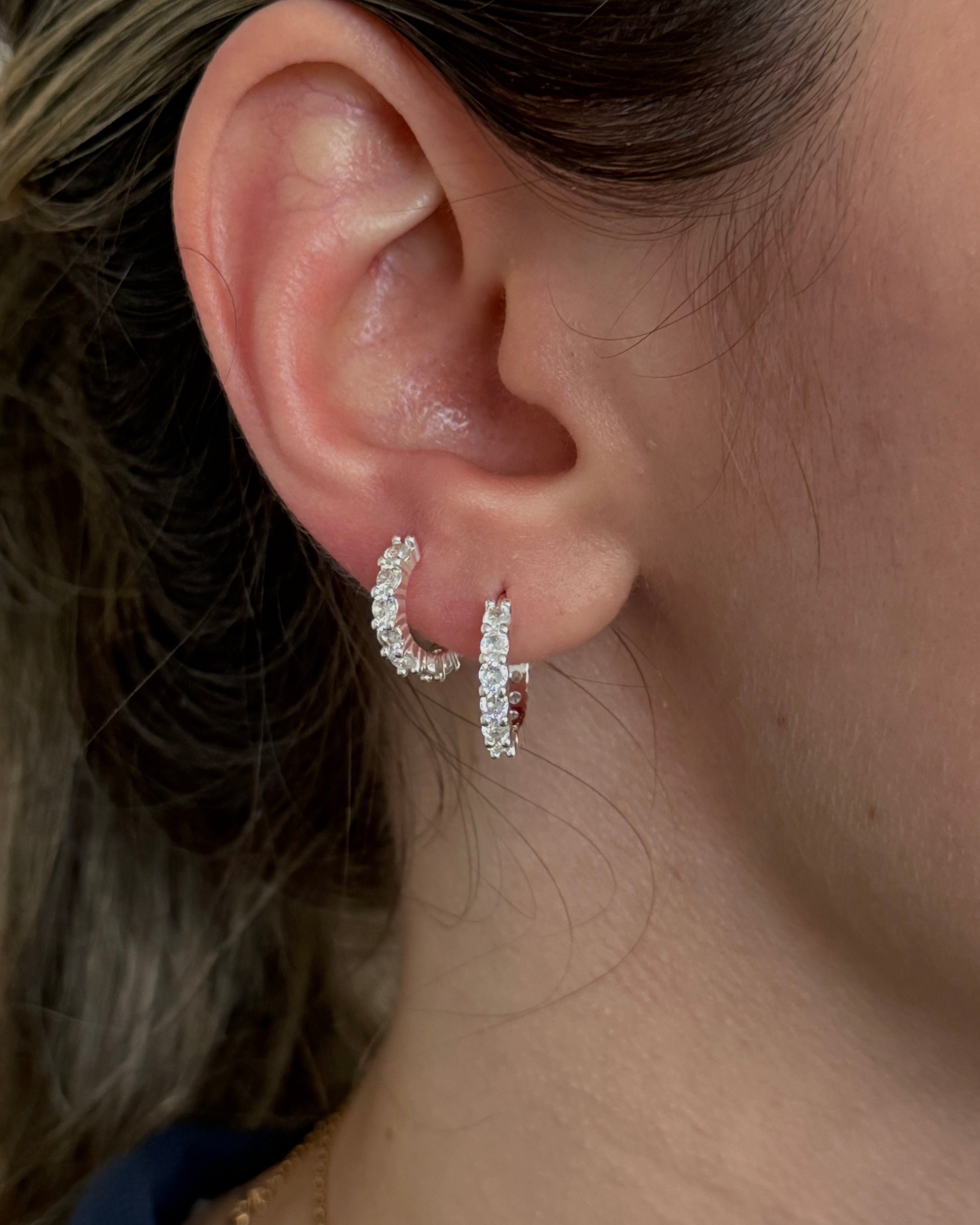 CZ Huggie Hoop Earrings - Silver [Coming soon]