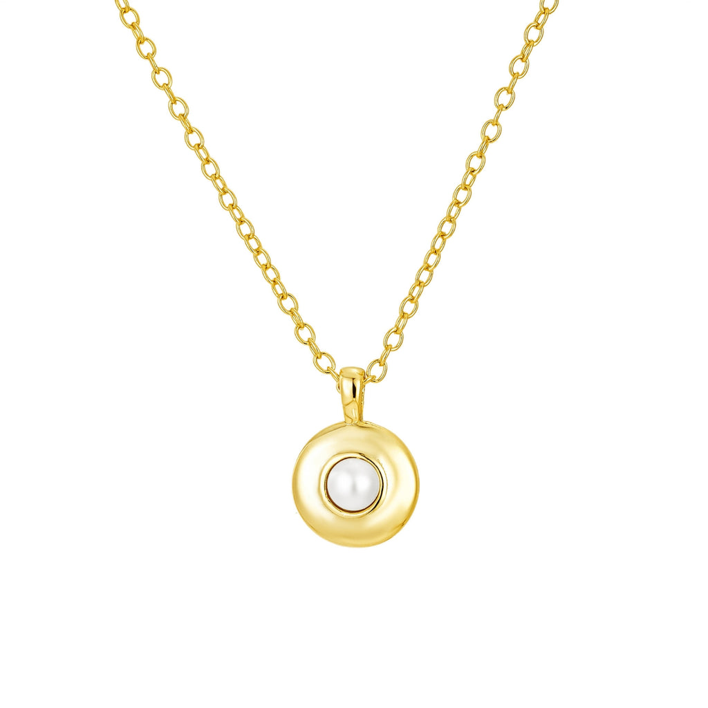 Mini pearl gold round pendant necklace with delicate chain