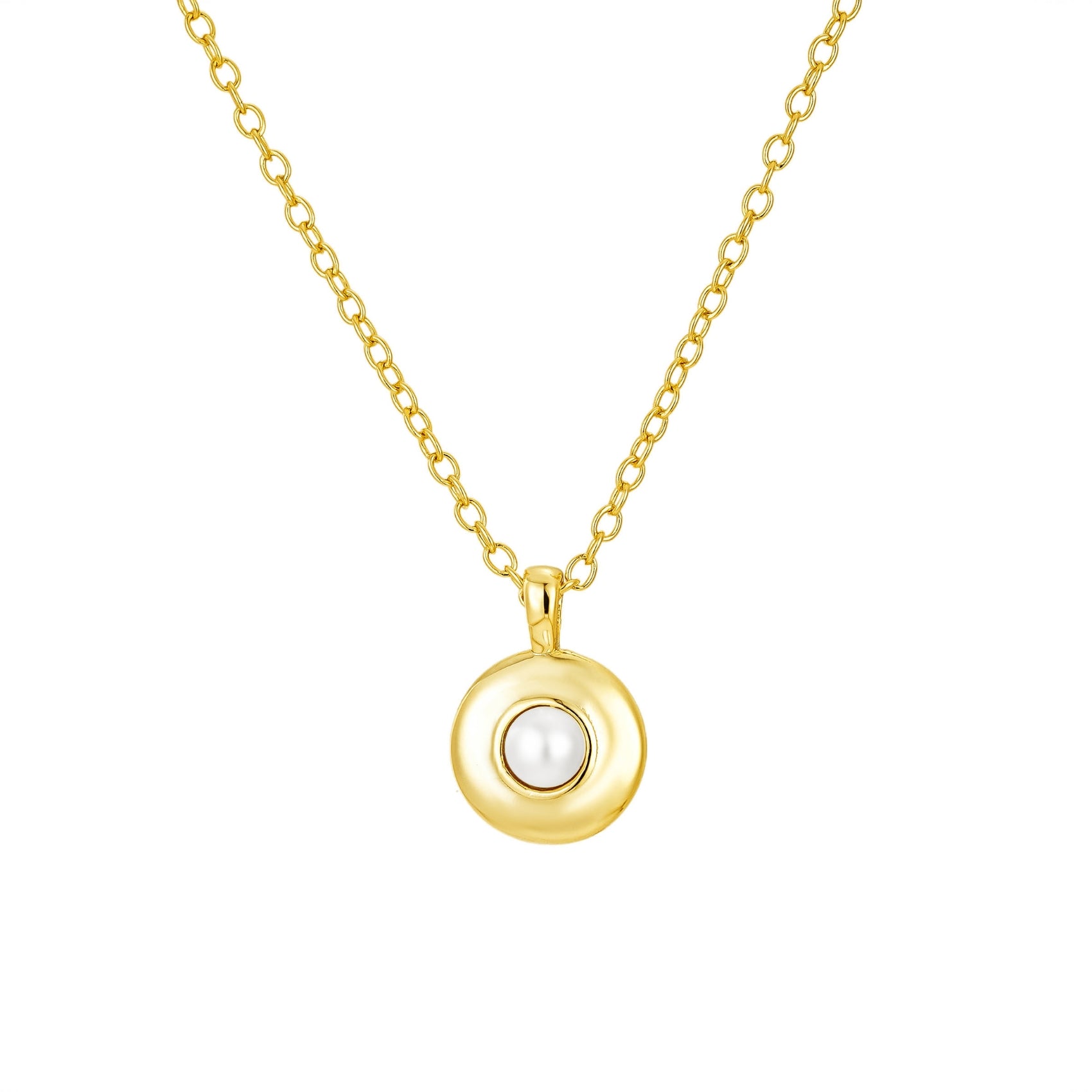Mini pearl gold round pendant necklace with delicate chain