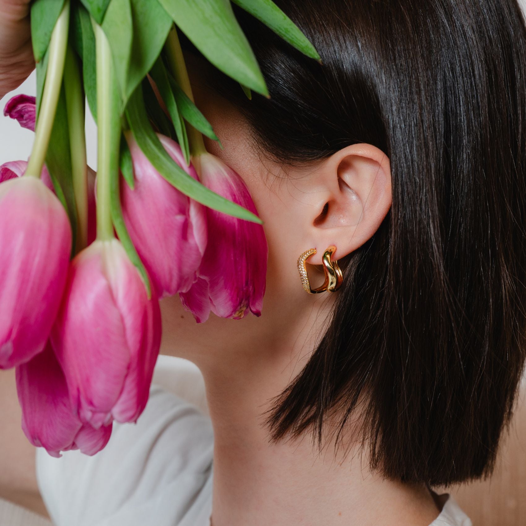 Pave Wave Hoop Earrings