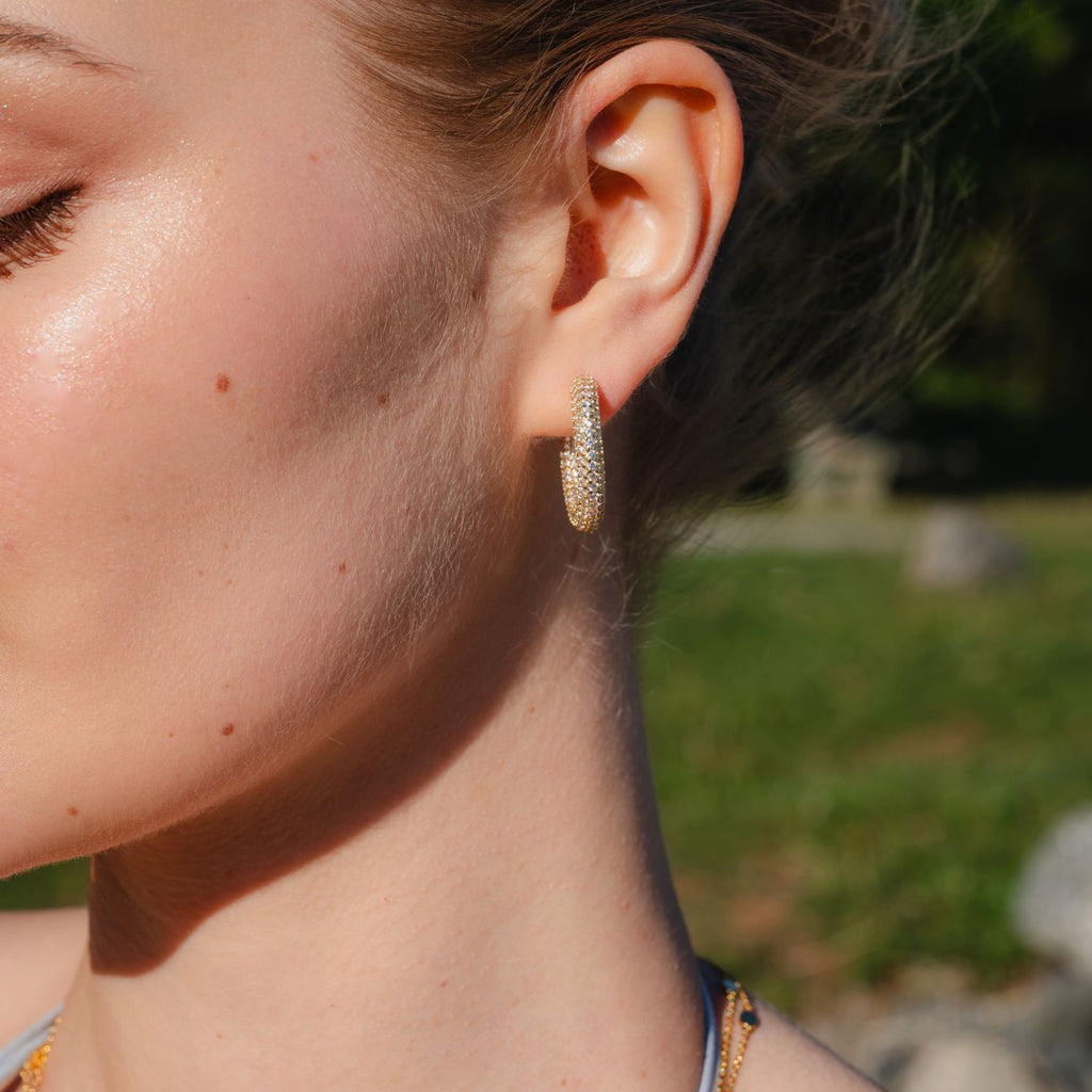 Pave C Hoop Earrings