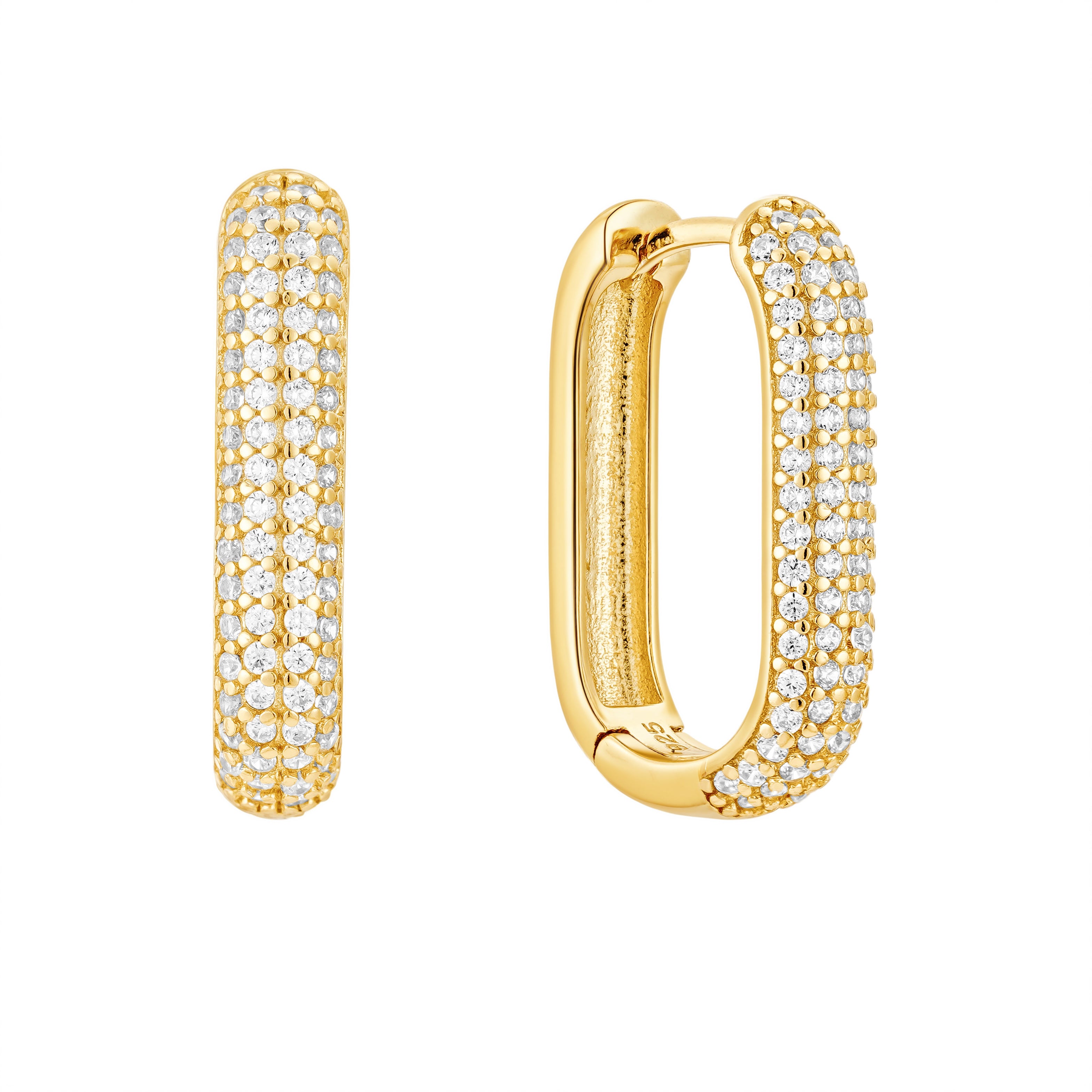 Bold pave gold U-shaped hoop earrings 