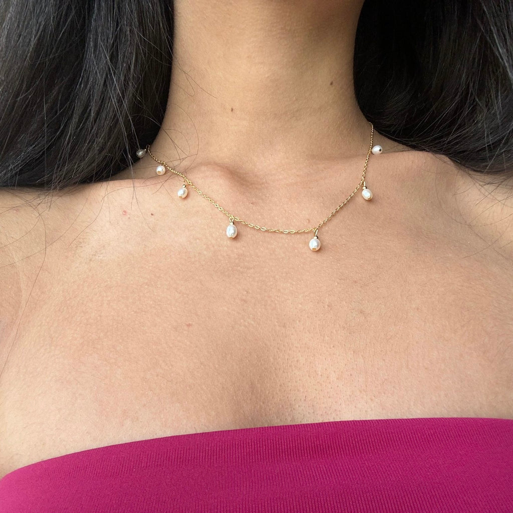 Pearl Dangle Station Necklace