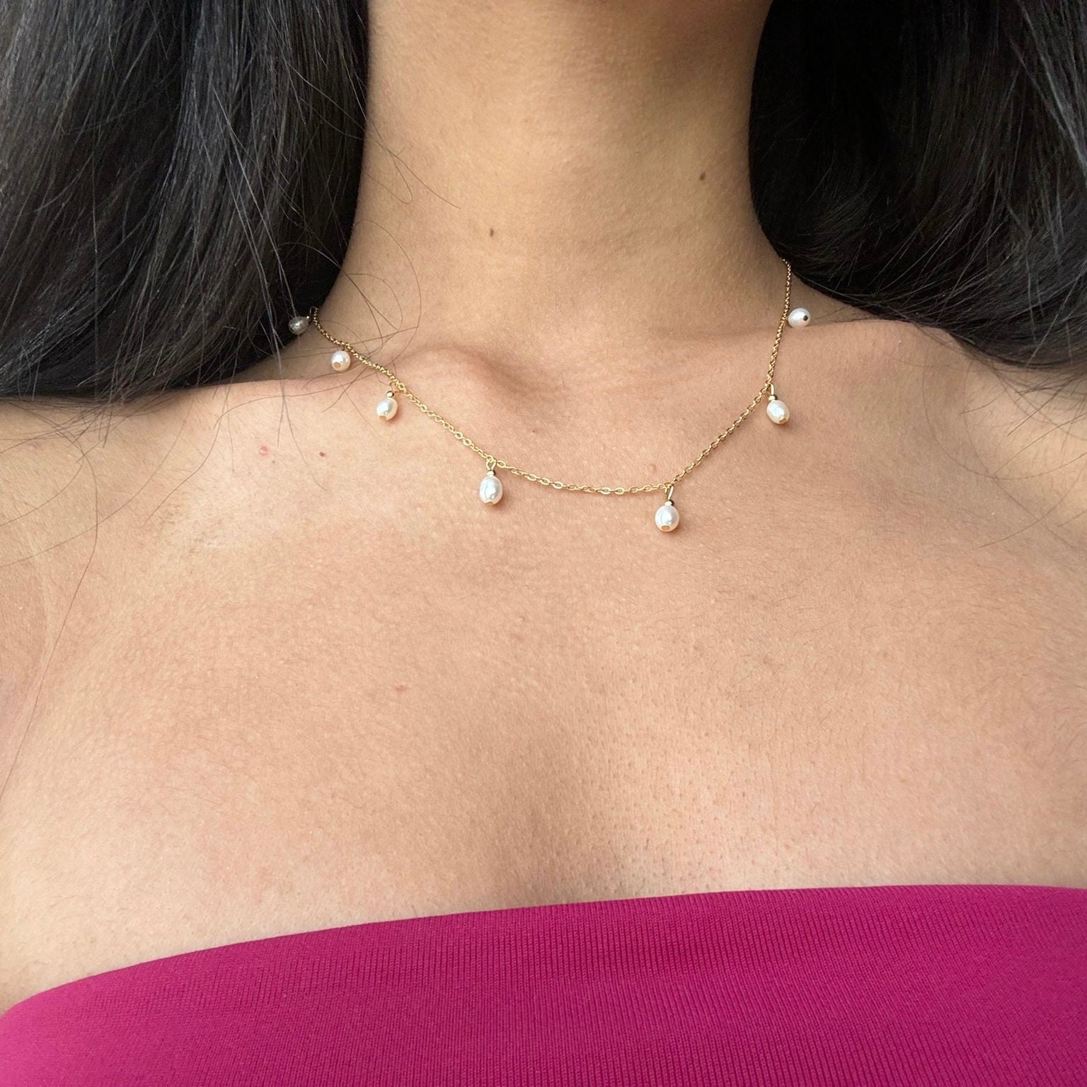 Pearl Dangle Station Necklace
