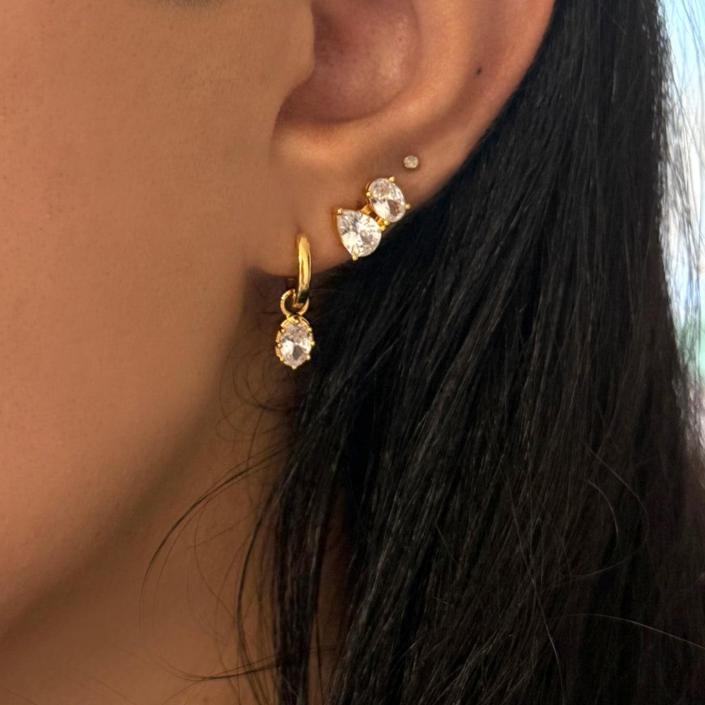 Oval CZ Drop Huggie Earrings