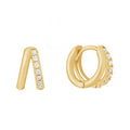 Twin mini gold huggie earrings with double band design