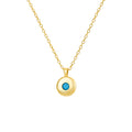 Gold round pendant necklace featuring a vibrant turquoise stone