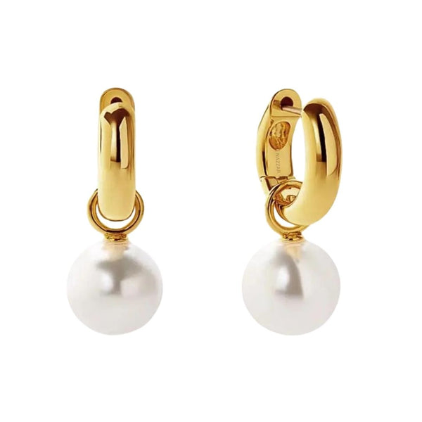 Pearl Charm Mini Gold Hoop Earrings