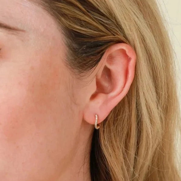 Gold Pave Slim Wave Huggies Earrings