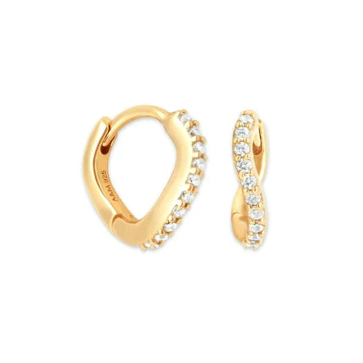 Gold Pave Slim Wave Huggies Earrings