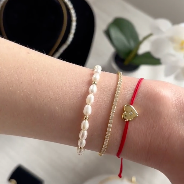 Star Burst Heart Red String Bracelet