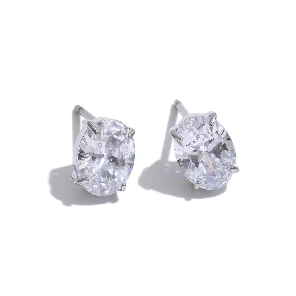 Oval CZ Stud Earrings