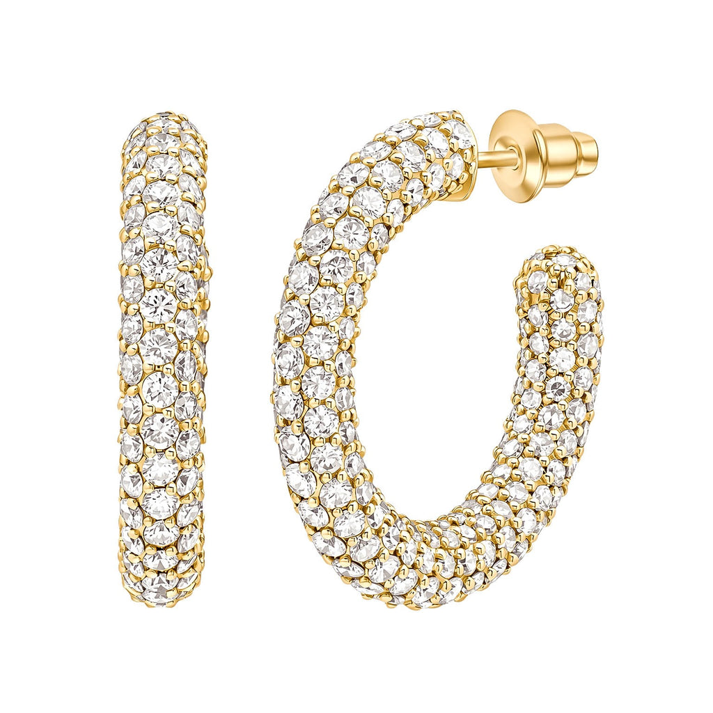 Pave C Hoop Earrings