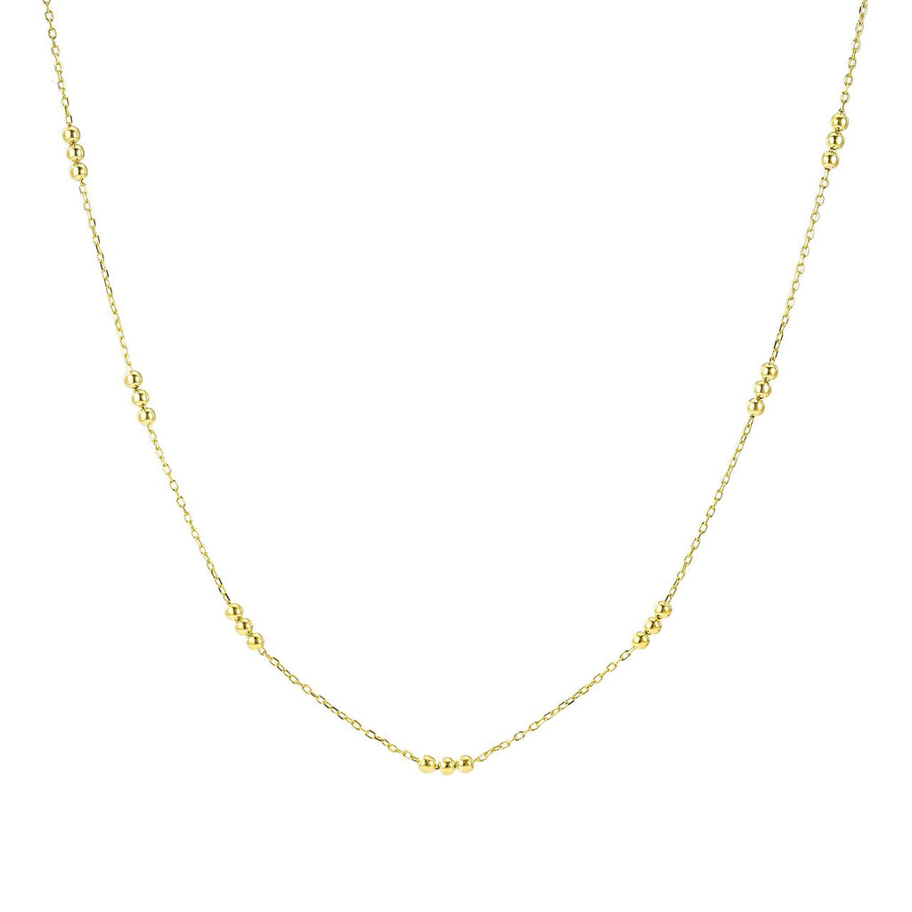 Dainty gold necklace with three beads, waterproof and hypoallergenic

