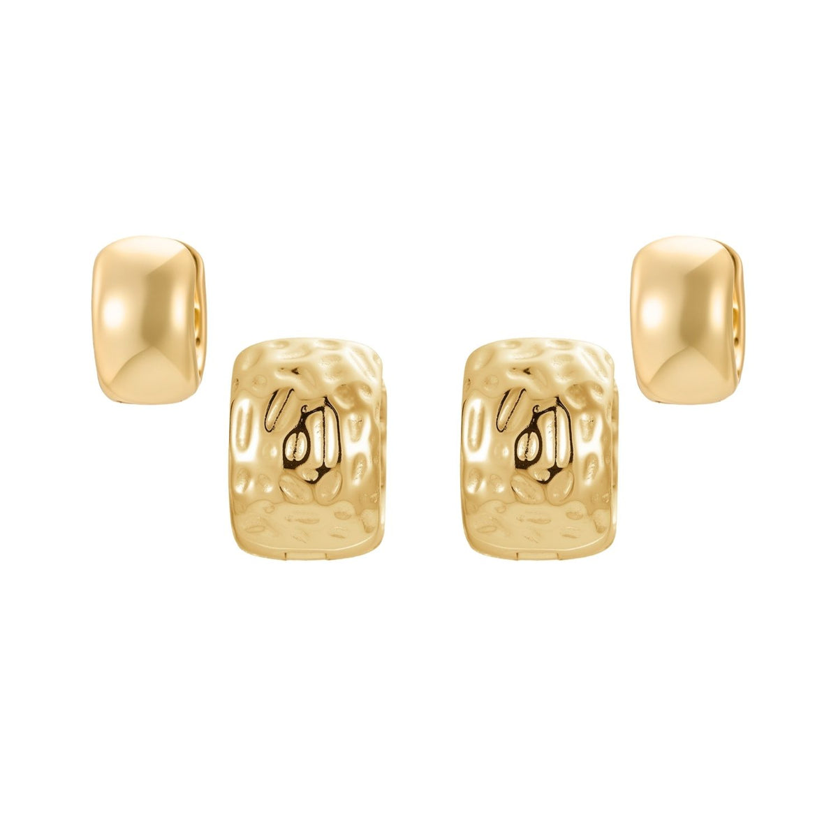 Wide Tube Huggie & Hammered Huggie Set