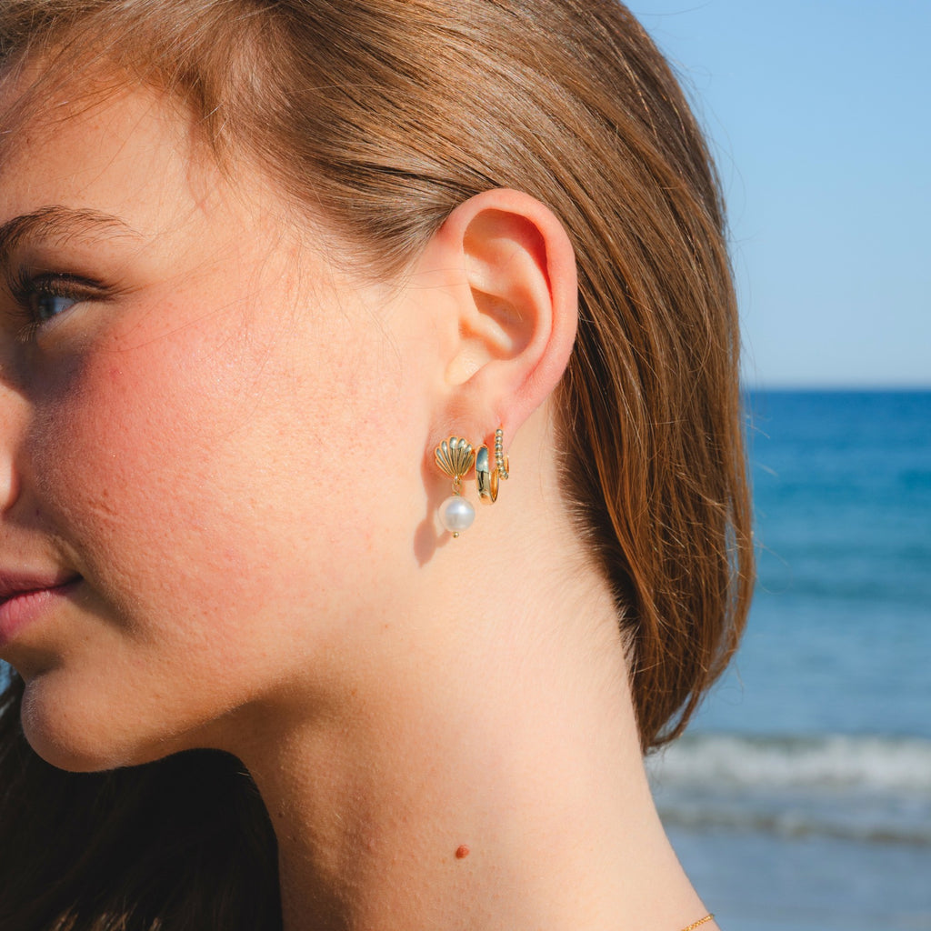 Gold Shell Pearl Dangle Earring