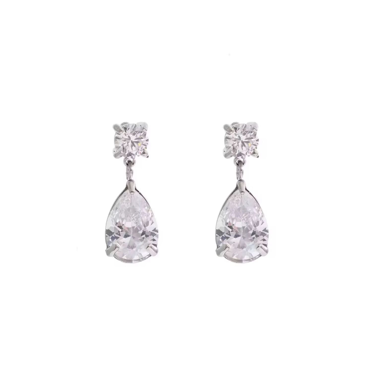 Teardrop CZ Drop Earrings - Silver [Coming Soon]
