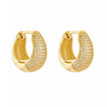Puffy gold hoop earrings encrusted with pavé detailing for a statement look