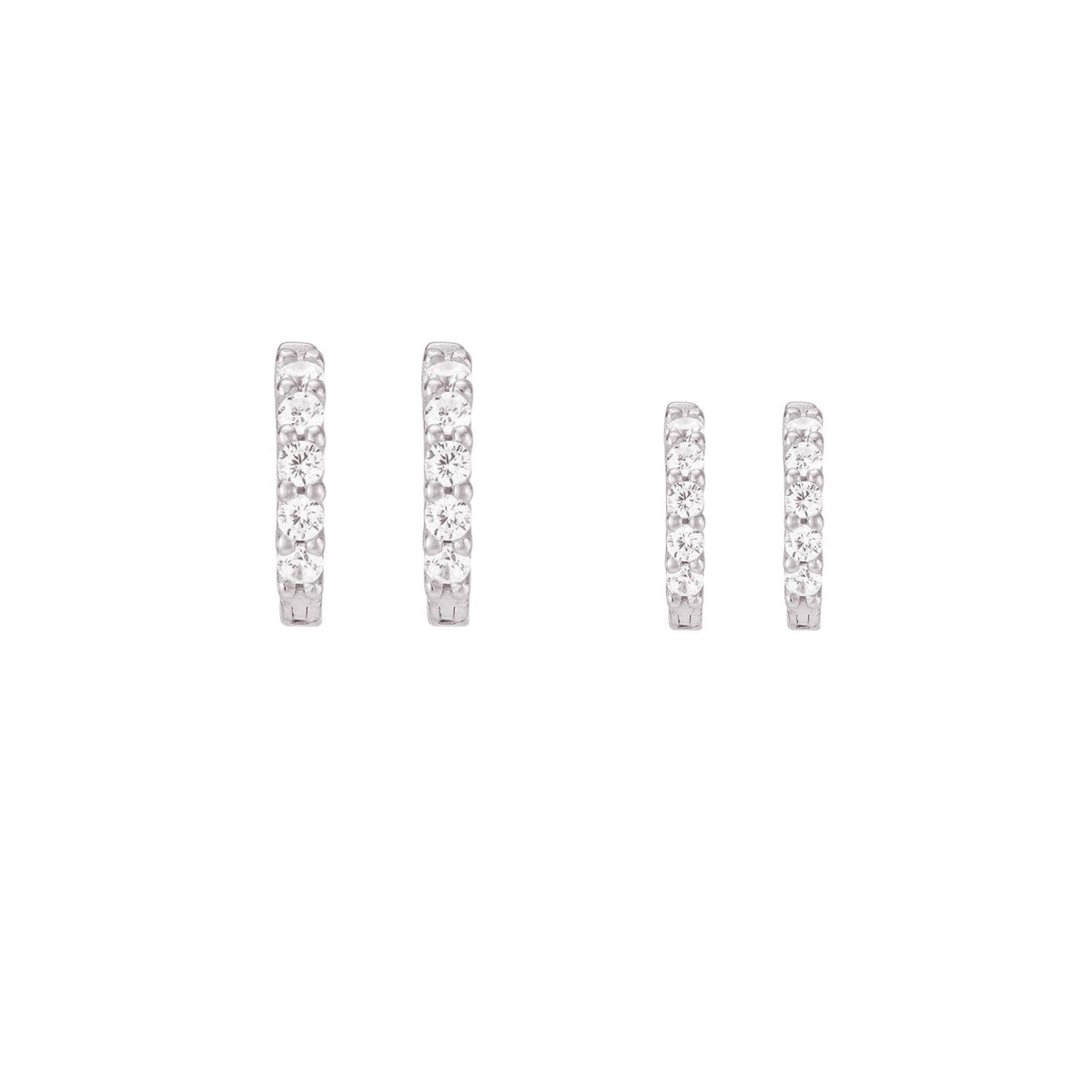 CZ Huggie Hoop Earrings Set - Silver