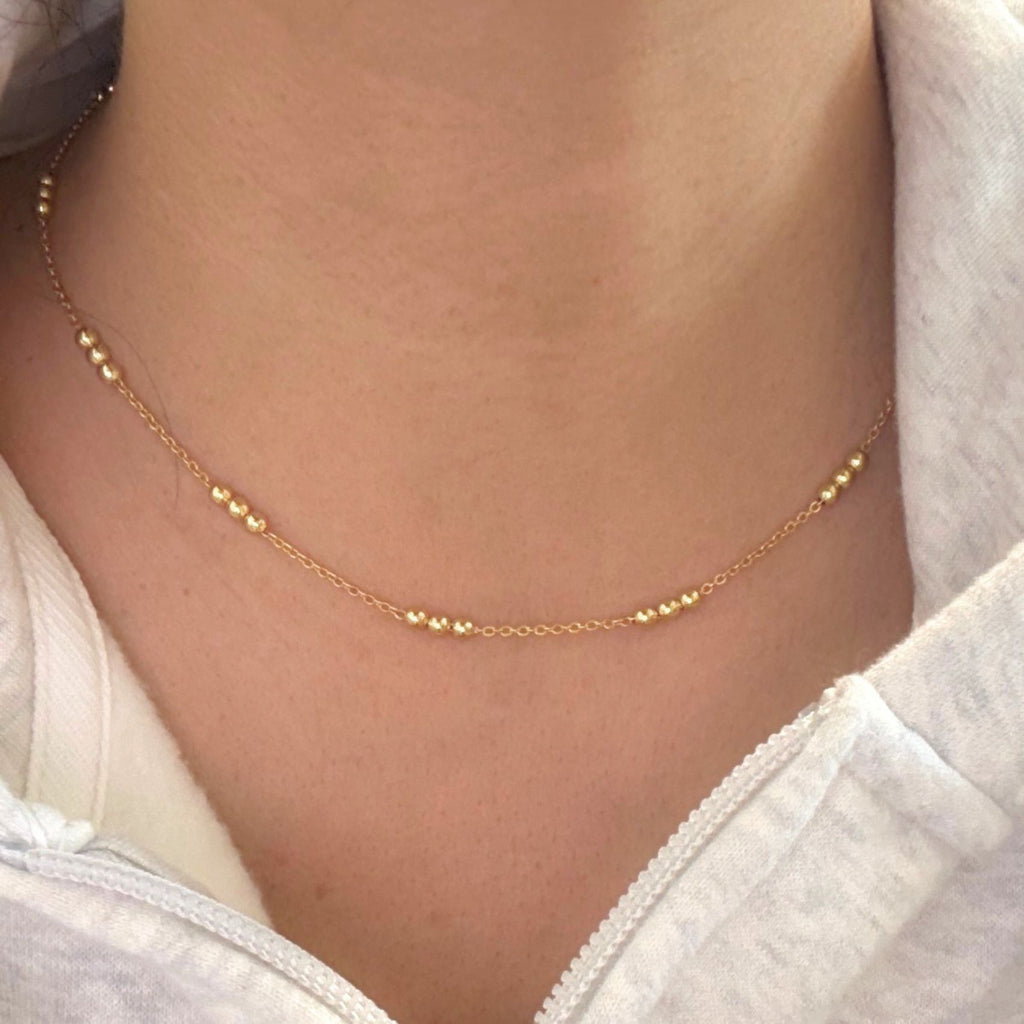 Trio Gold Bead Station Chain Necklace