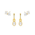 Two-pair earring set with gold-tone oval drop huggies and oval and pear two-stone studs