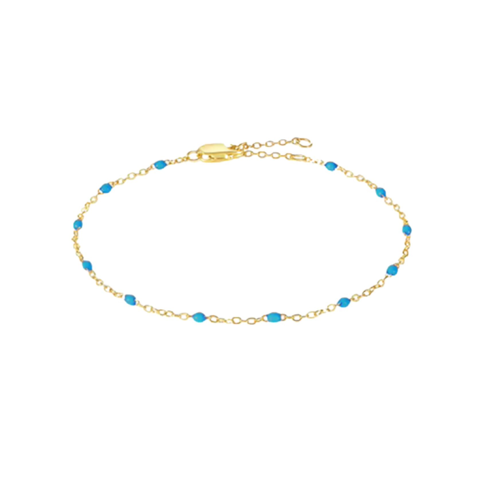 Dainty gold bracelet with turquoise beads, delicate and stylish

